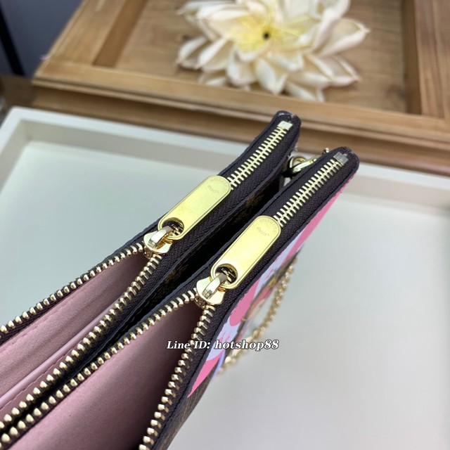 路易威登LV女包 M67561 氣球絲印 POCHETTE DOUBLE ZIP鏈條錢夾 LV鏈條女錢包 xxlv1528